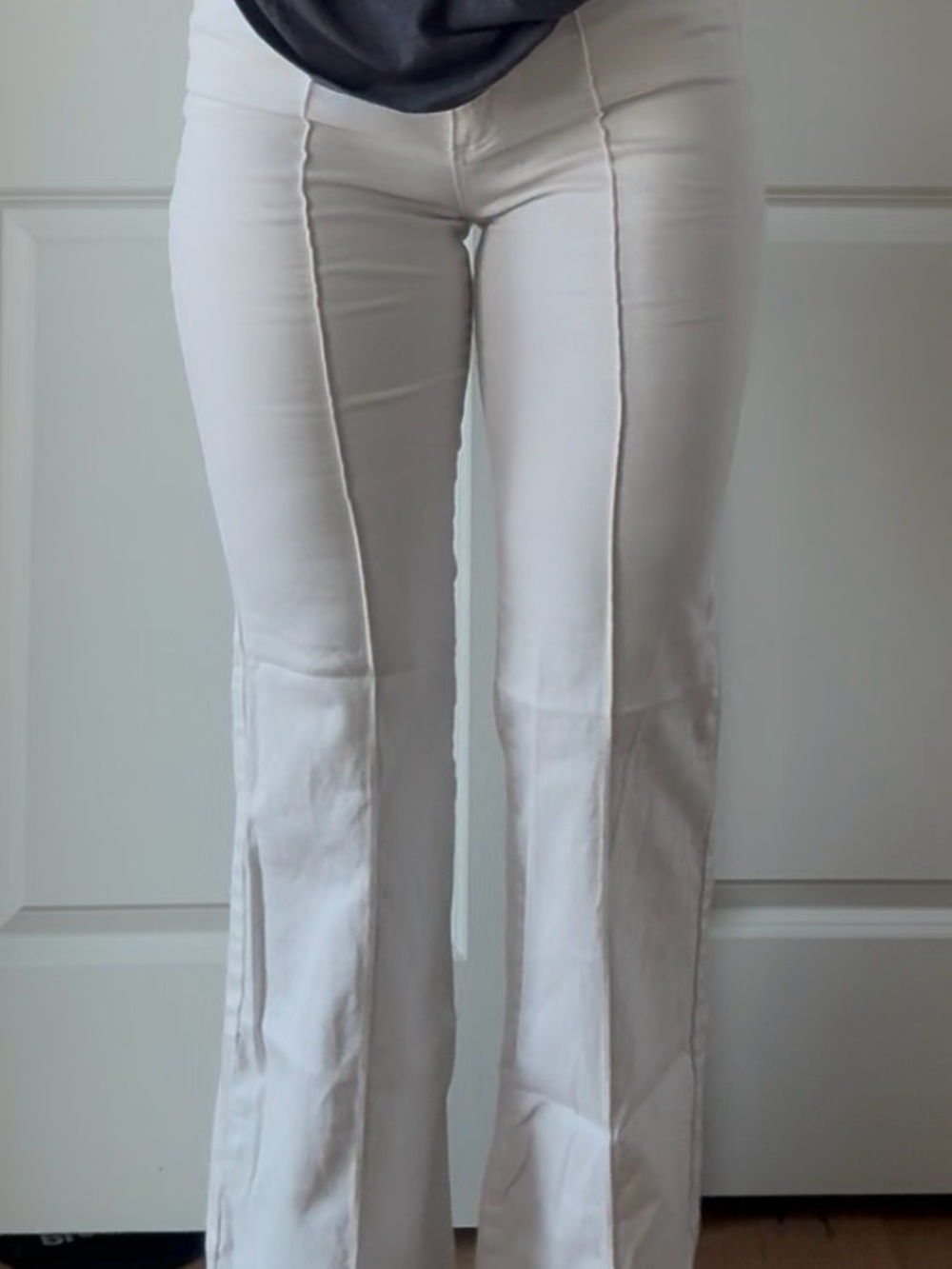 White High-Waist Seam-Front Flare Pants